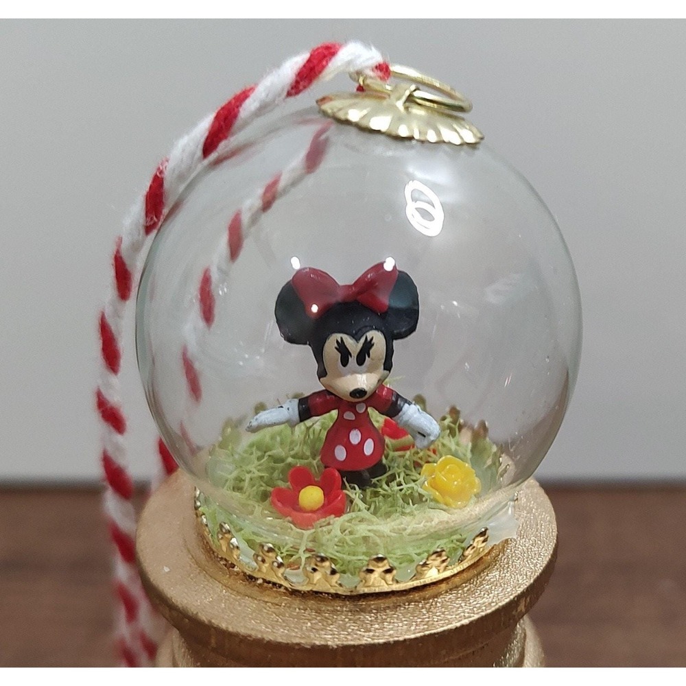 Minnie Mouse Christmas Ornament Handmade Miniature Dome Cloche Diorama Decor O3